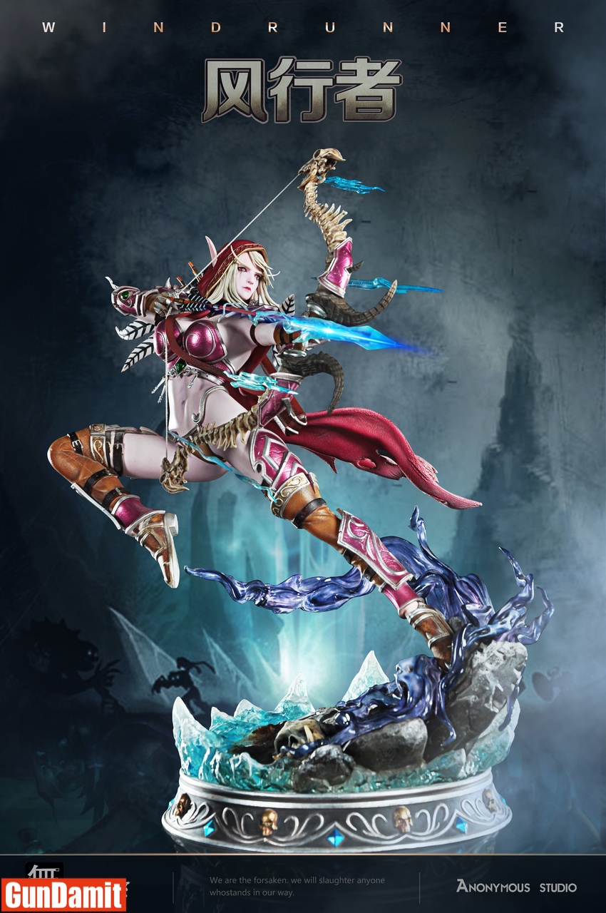 Anonymous Studio Sylvanas Windrunner Ranger General living form statue with glowing bow in dynamic leap pose Anonymous Studio Sylvanas Windrunner Ranger General living form statue with glowing bow in dynamic leap pose