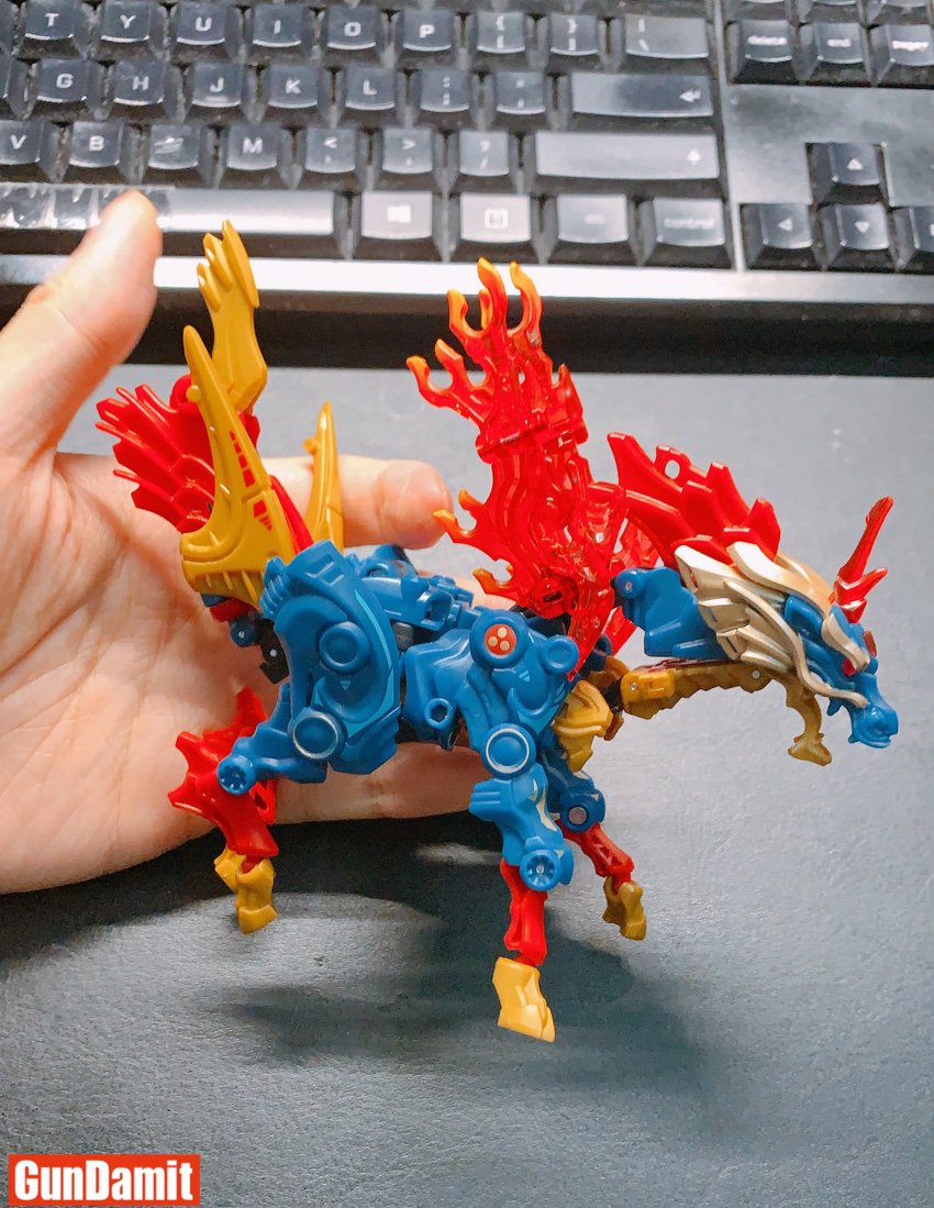 52Toys MB-22 Kilin transformed into Qilin beast mode with flame wings and blue mecha body 52Toys MB-22 Kilin transformed into Qilin beast mode with flame wings and blue mecha body