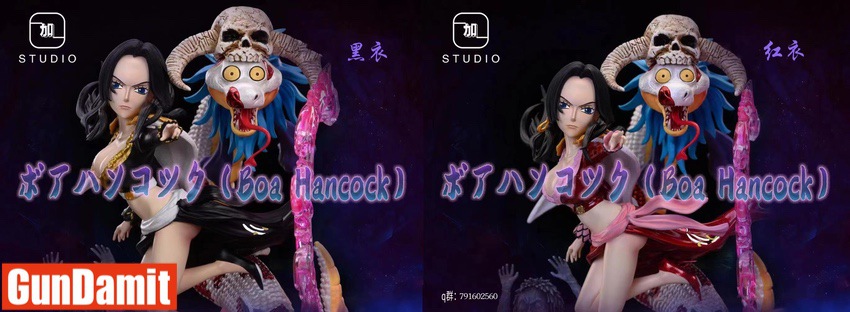 JiaYi Studio Boa Hancock statue black and red outfit color variants side by side JiaYi Studio Boa Hancock statue black and red outfit color variants side by side