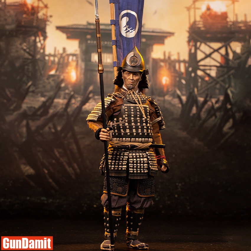 PopToys EX045 1/6 Wei Ashigaru figure standing with spear and war banner in samurai armor PopToys EX045 1/6 Wei Ashigaru figure standing with spear and war banner in samurai armor