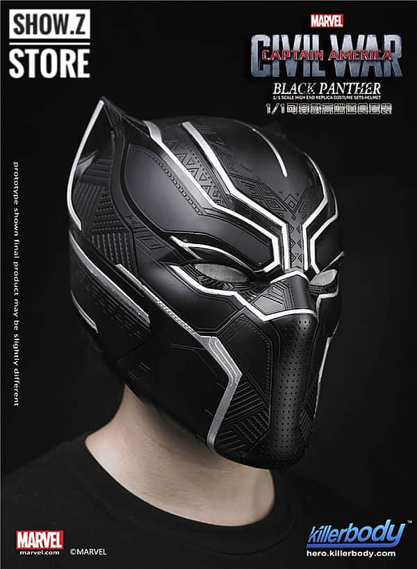 Killerbody Black Panther helmet worn on model angled side view Killerbody Black Panther helmet worn on model angled side view