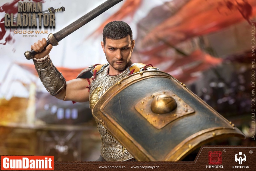 HH Model HH18052 Roman Gladiator Maximus Ares Version battle pose with sword raised and shield HH Model HH18052 Roman Gladiator Maximus Ares Version battle pose with sword raised and shield