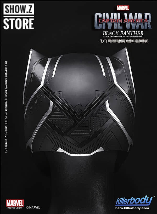 Killerbody Black Panther helmet rear view with Wakandan pattern detail Killerbody Black Panther helmet rear view with Wakandan pattern detail