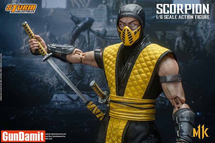 Storm Collectibles Scorpion MK11 detail shot wielding katana in fighting stance Storm Collectibles Scorpion MK11 detail shot wielding katana in fighting stance