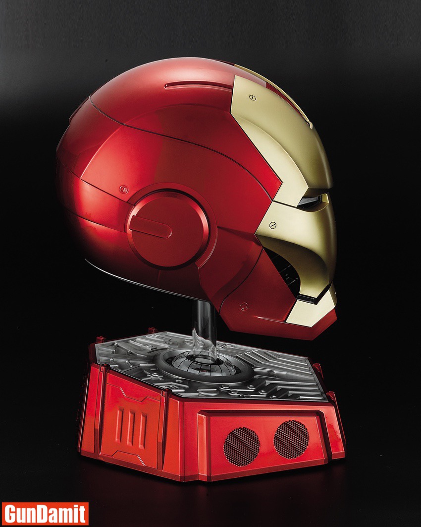 Killerbody Iron Man Mark 7 helmet side view showing metallic red and gold paint detail Killerbody Iron Man Mark 7 helmet side view showing metallic red and gold paint detail