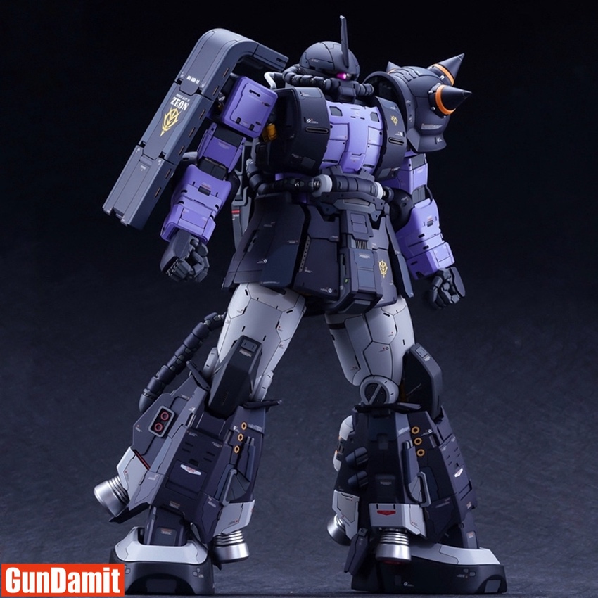 SH Studio PG Zaku II High Mobility full body front view with shield and rifle SH Studio PG Zaku II High Mobility full body front view with shield and rifle