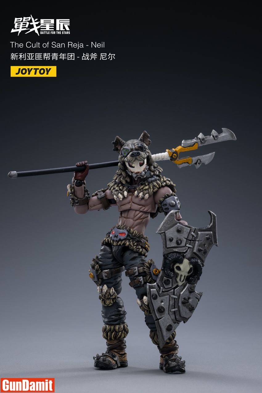JoyToy Cult of San Reja Neil holding battle axe and skull shield JoyToy Cult of San Reja Neil holding battle axe and skull shield