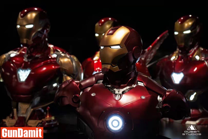 Queen Studio Iron Man Mark 3 bust angled view with glowing arc reactor Queen Studio Iron Man Mark 3 bust angled view with glowing arc reactor