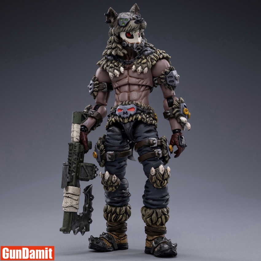 JoyToy 1/18 Cult of San Reja Neil action figure front view with wolf mask and rifle JoyToy 1/18 Cult of San Reja Neil action figure front view with wolf mask and rifle