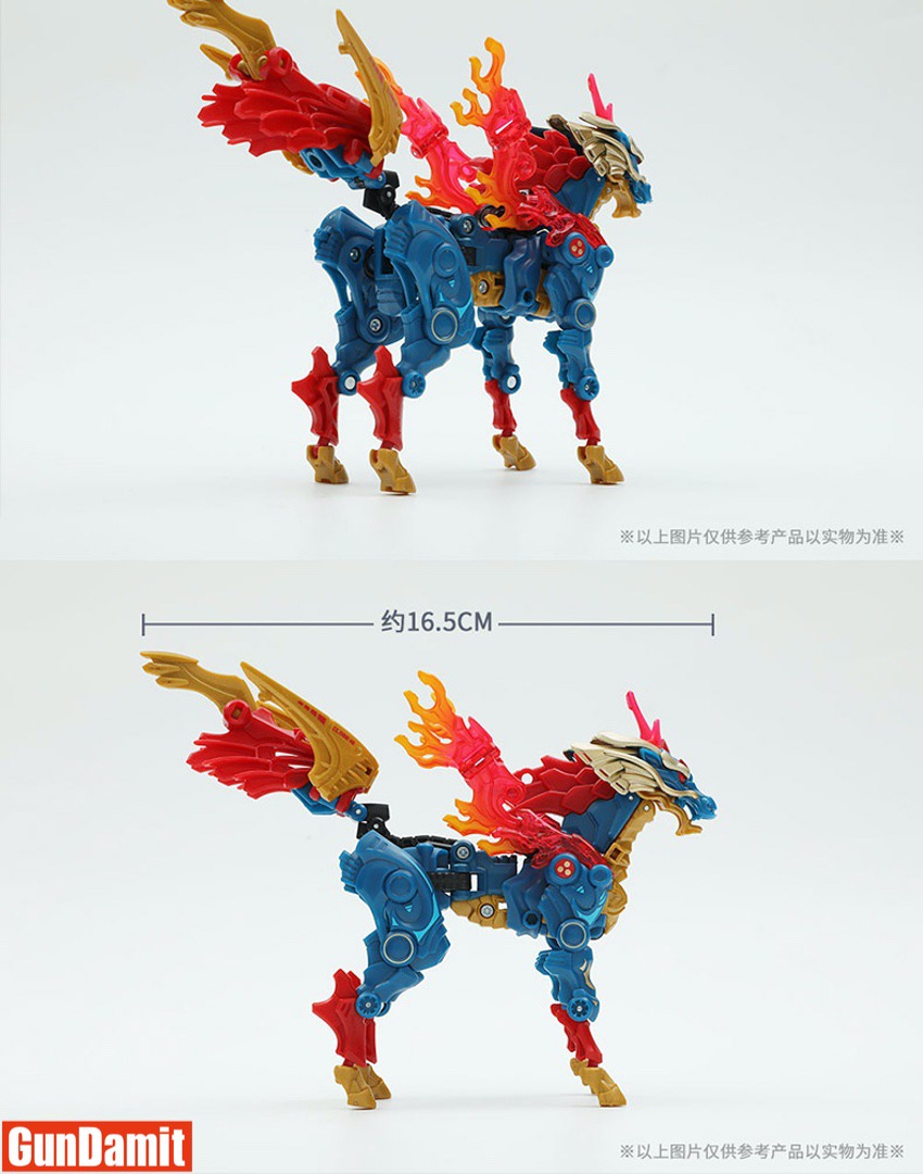 52Toys MB-22 Kilin size comparison showing 16.5cm height with front and side views in beast mode 52Toys MB-22 Kilin size comparison showing 16.5cm height with front and side views in beast mode