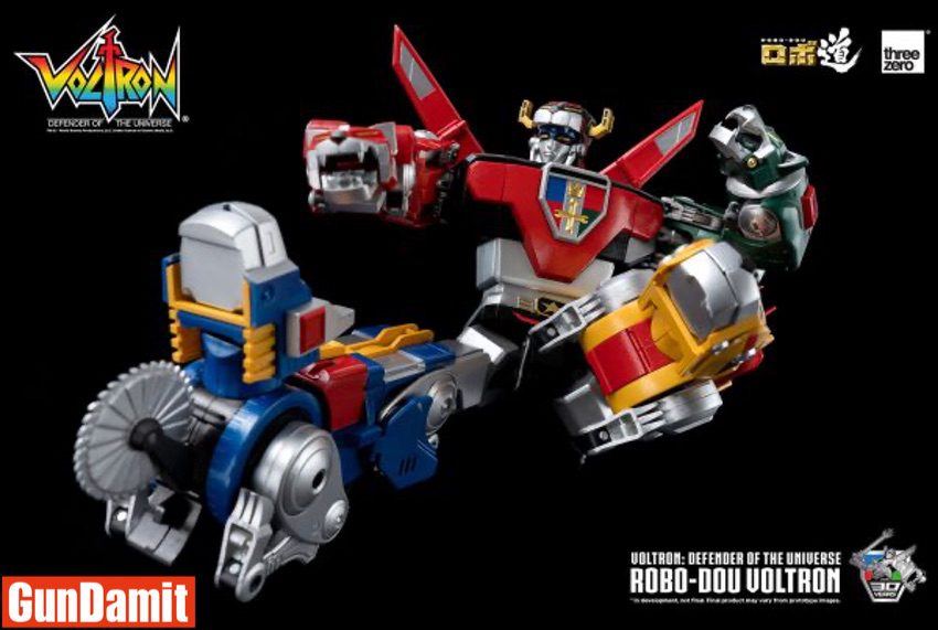 Threezero ROBO-DOU Voltron sitting pose with five lion mechs visible Threezero ROBO-DOU Voltron sitting pose with five lion mechs visible