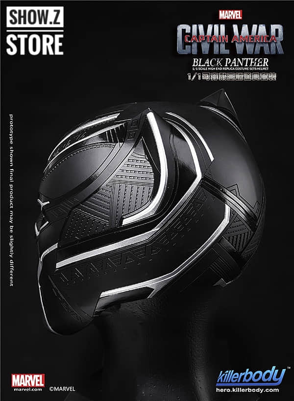 Killerbody Black Panther helmet side profile showing sculpted ear design Killerbody Black Panther helmet side profile showing sculpted ear design