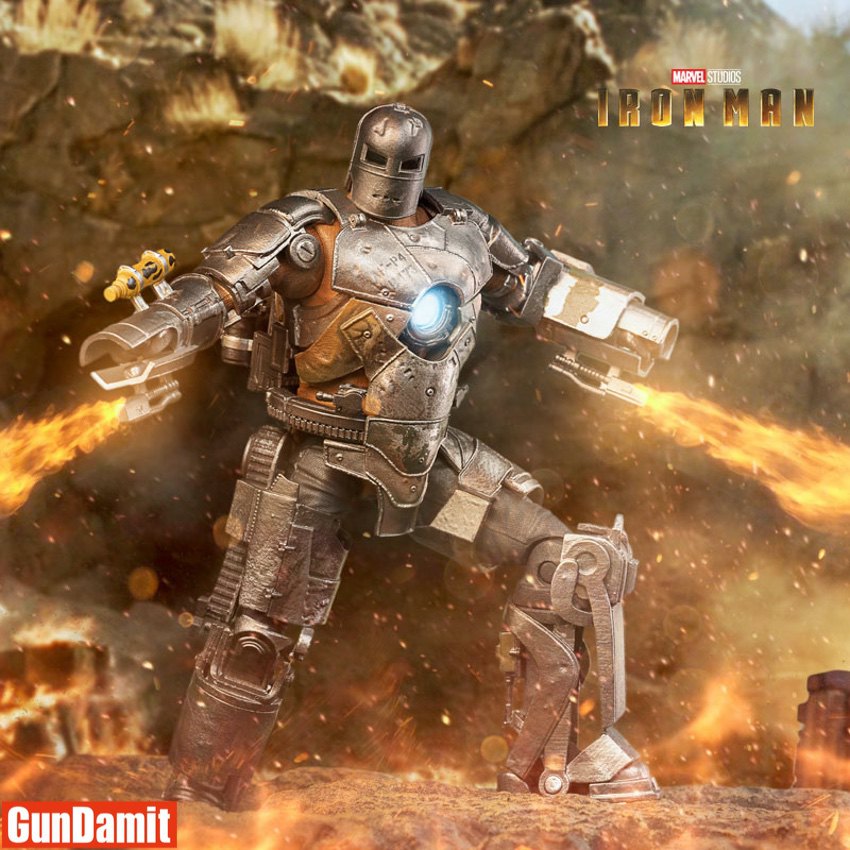 ZT Toys 1/10 Iron Man Mark 1 dynamic battle pose with arm-mounted flamethrowers ZT Toys 1/10 Iron Man Mark 1 dynamic battle pose with arm-mounted flamethrowers