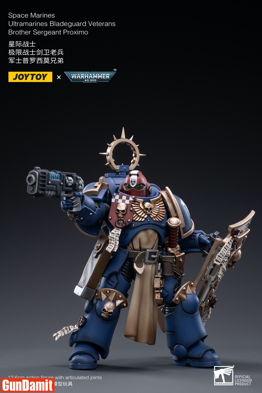 JoyToy Warhammer 40K Bladeguard Veterans Sergeant Proximo helmeted variant with power sword and bolt pistol JoyToy Warhammer 40K Bladeguard Veterans Sergeant Proximo helmeted variant with power sword and bolt pistol
