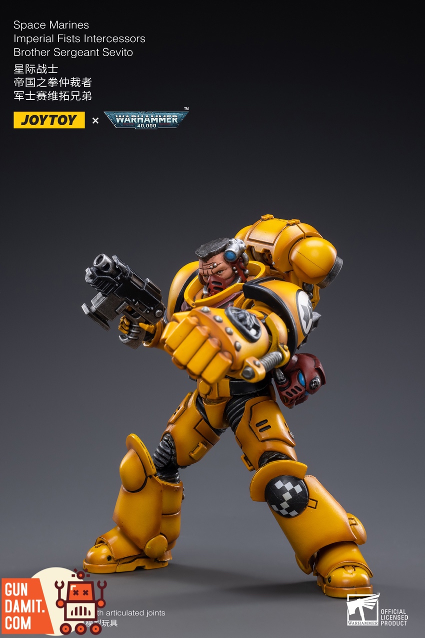 JoyToy WH40K Imperial Fists Sevito dynamic combat pose with bolt pistol JoyToy WH40K Imperial Fists Sevito dynamic combat pose with bolt pistol