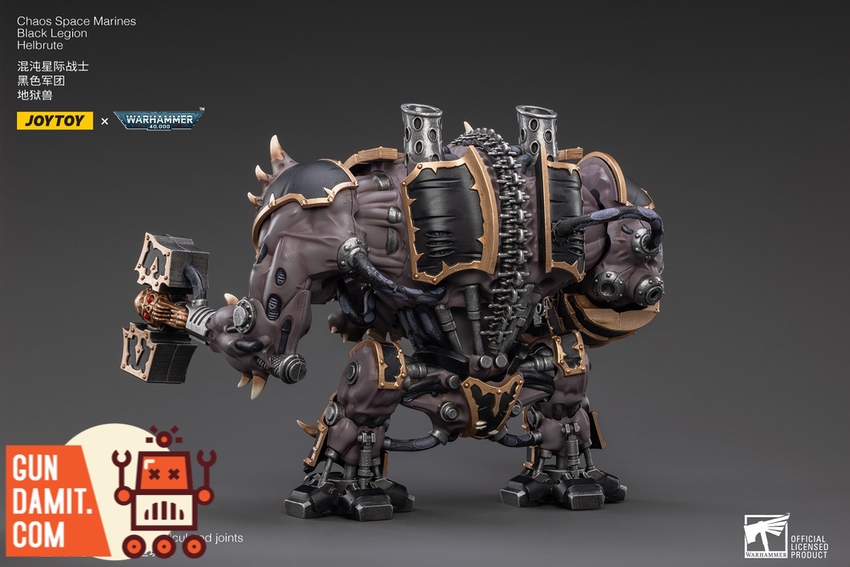 JoyToy Black Legion Helbrute rear view showing exhaust stacks and back armor detail JoyToy Black Legion Helbrute rear view showing exhaust stacks and back armor detail