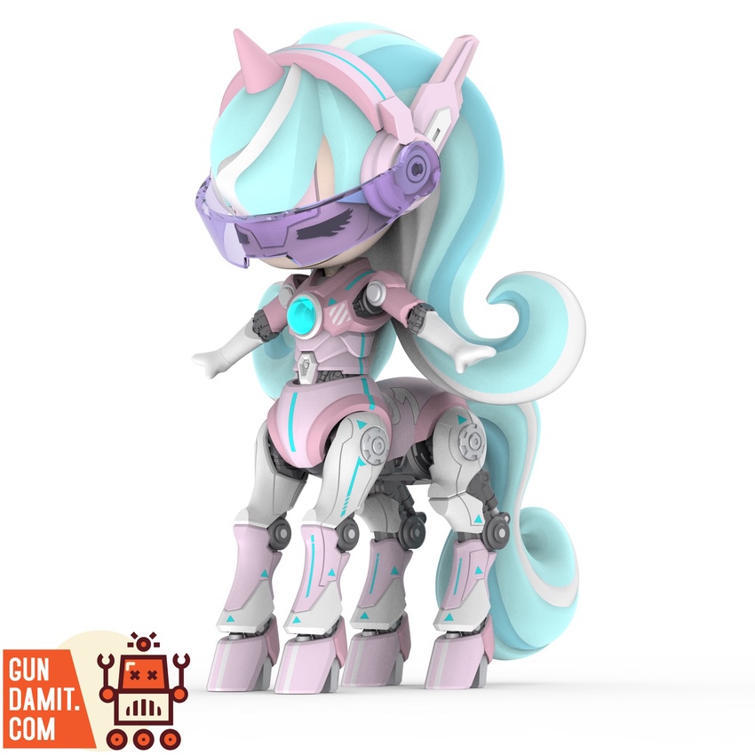 Freak Sweet The Unicorn Girl Mona pink version mecha centaur statue with LED and cyan hair front view Freak Sweet The Unicorn Girl Mona pink version mecha centaur statue with LED and cyan hair front view