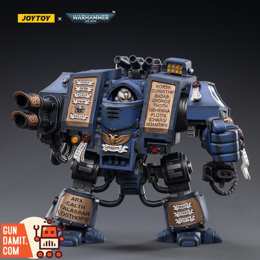 JoyToy JT2467 Ultramarines Venerable Dreadnought front view with twin lascannon JoyToy JT2467 Ultramarines Venerable Dreadnought front view with twin lascannon
