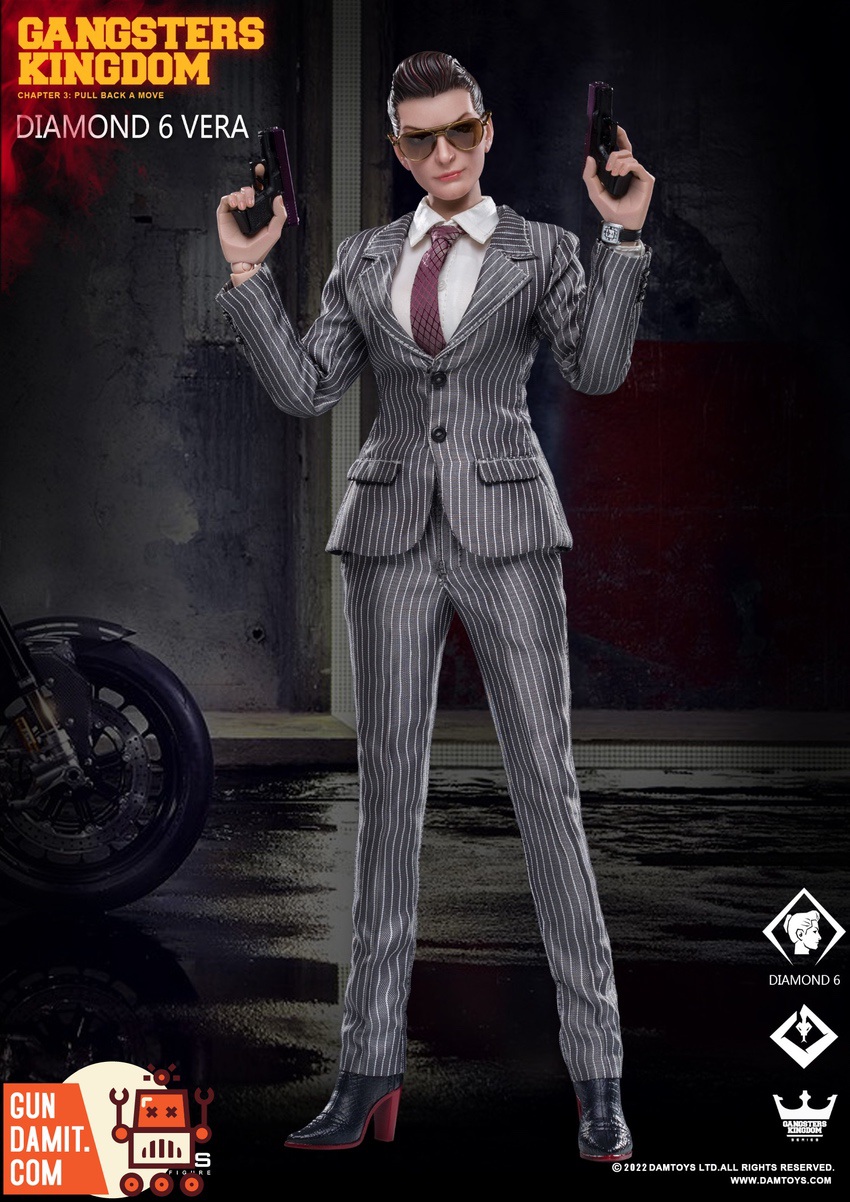 DAMTOYS Diamond 6 Vera Dual Wielding Pistols in Pinstripe Suit with Sunglasses DAMTOYS Diamond 6 Vera Dual Wielding Pistols in Pinstripe Suit with Sunglasses