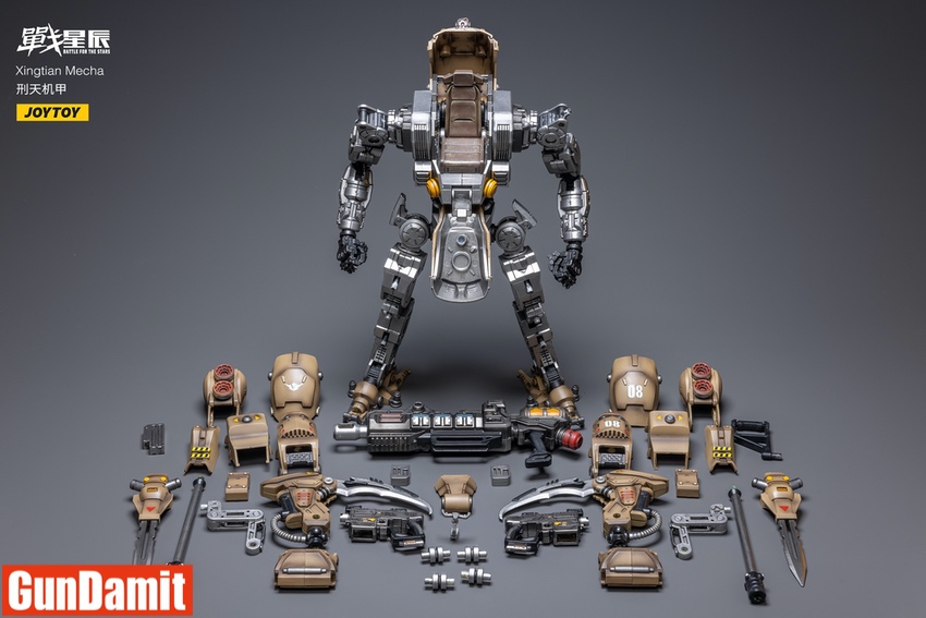 JoyToy Xingtian Mecha inner frame with all removable armor panels and accessories laid out JoyToy Xingtian Mecha inner frame with all removable armor panels and accessories laid out