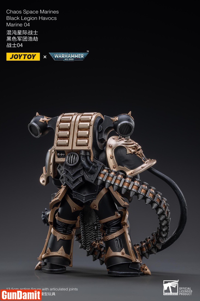 JoyToy Black Legion Havocs Marine 04 rear view showing backpack and ammo feed JoyToy Black Legion Havocs Marine 04 rear view showing backpack and ammo feed