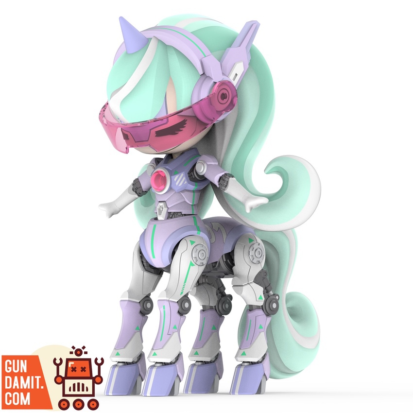 Freak Sweet The Unicorn Girl Mona purple version mecha centaur statue with LED and mint green hair front view Freak Sweet The Unicorn Girl Mona purple version mecha centaur statue with LED and mint green hair front view