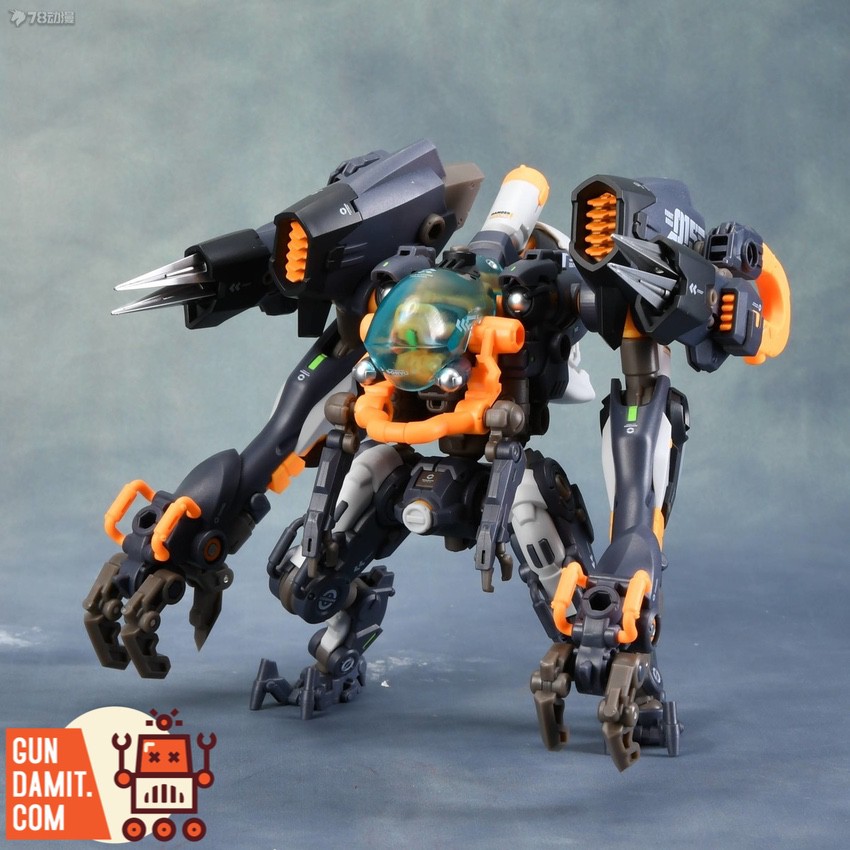 Earnestcore Craft RB-15 Soryu mech figure front view with translucent cockpit and orange accents Earnestcore Craft RB-15 Soryu mech figure front view with translucent cockpit and orange accents