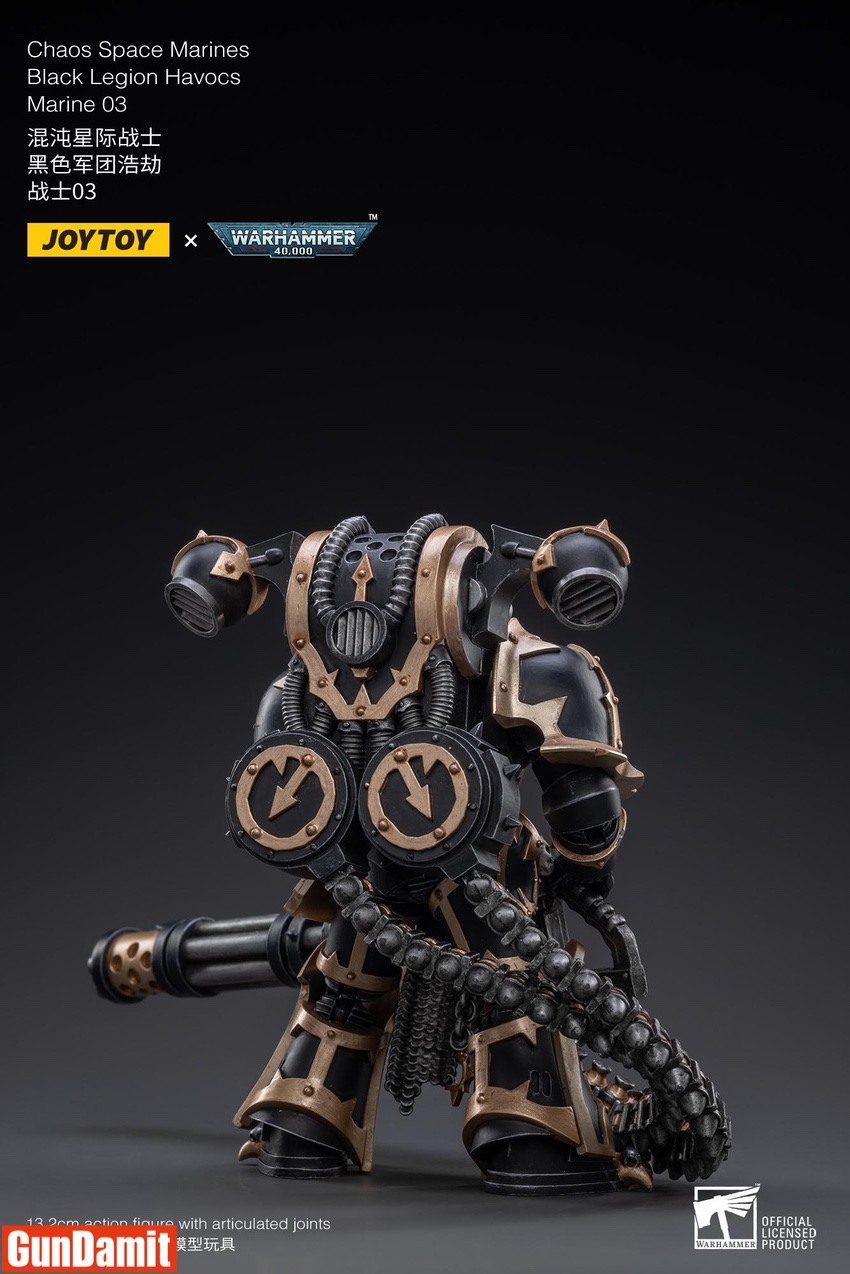 JoyToy Black Legion Havocs Marine 03 rear view showing exhaust vents and ammo drum detail JoyToy Black Legion Havocs Marine 03 rear view showing exhaust vents and ammo drum detail