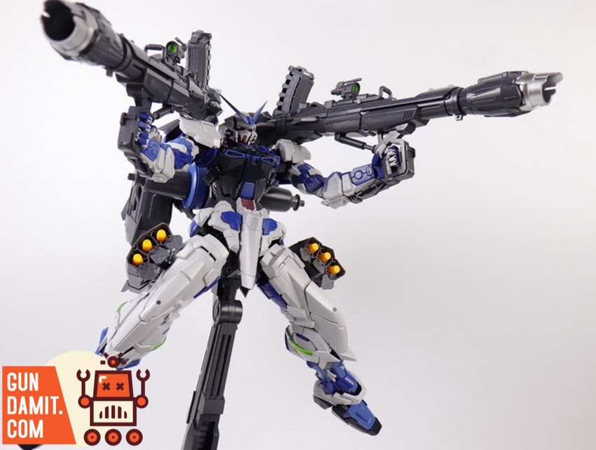 Nillson Work Gundam Astray Blue Frame aiming dual cannons aerial combat pose Nillson Work Gundam Astray Blue Frame aiming dual cannons aerial combat pose