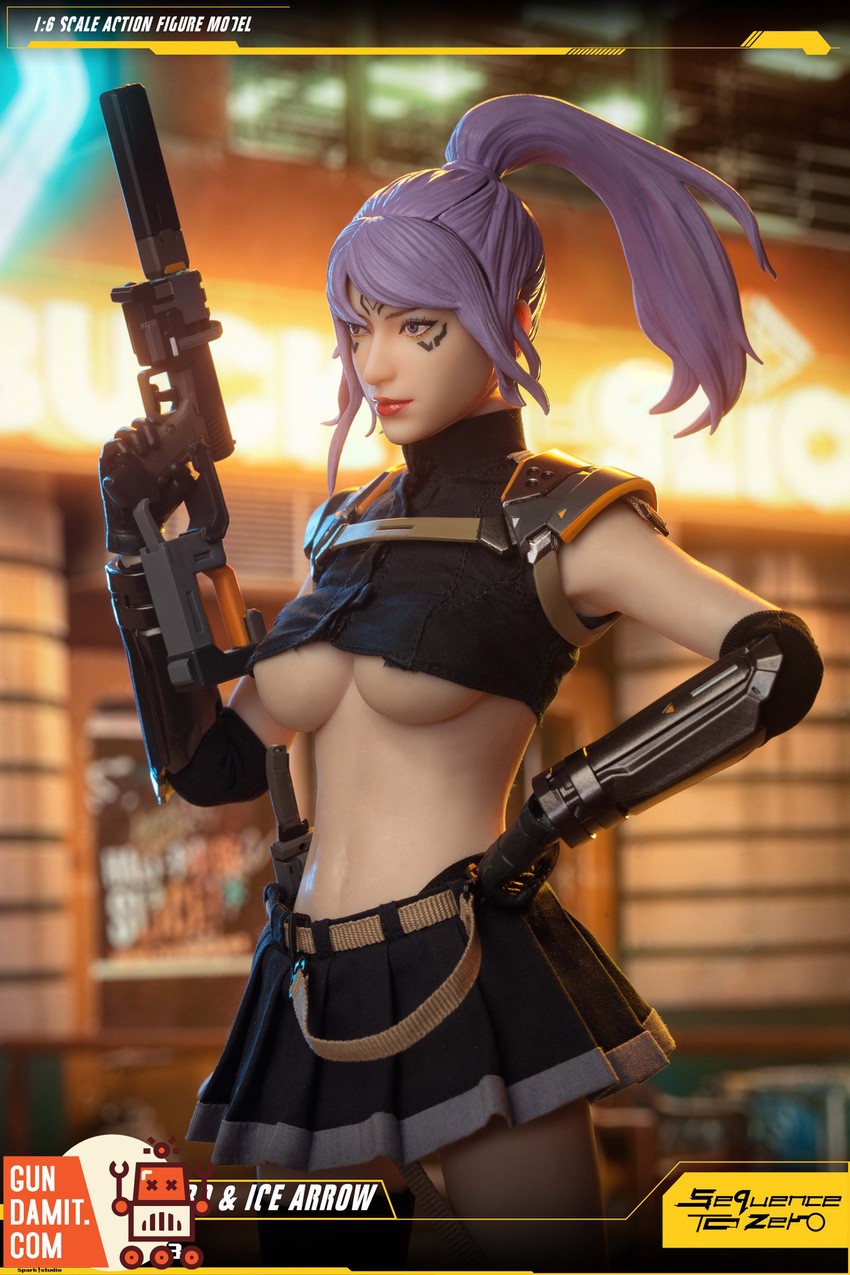 Spark Studio 1/6 STZ003 bonus purple hair head sculpt close-up holding pistol Spark Studio 1/6 STZ003 bonus purple hair head sculpt close-up holding pistol