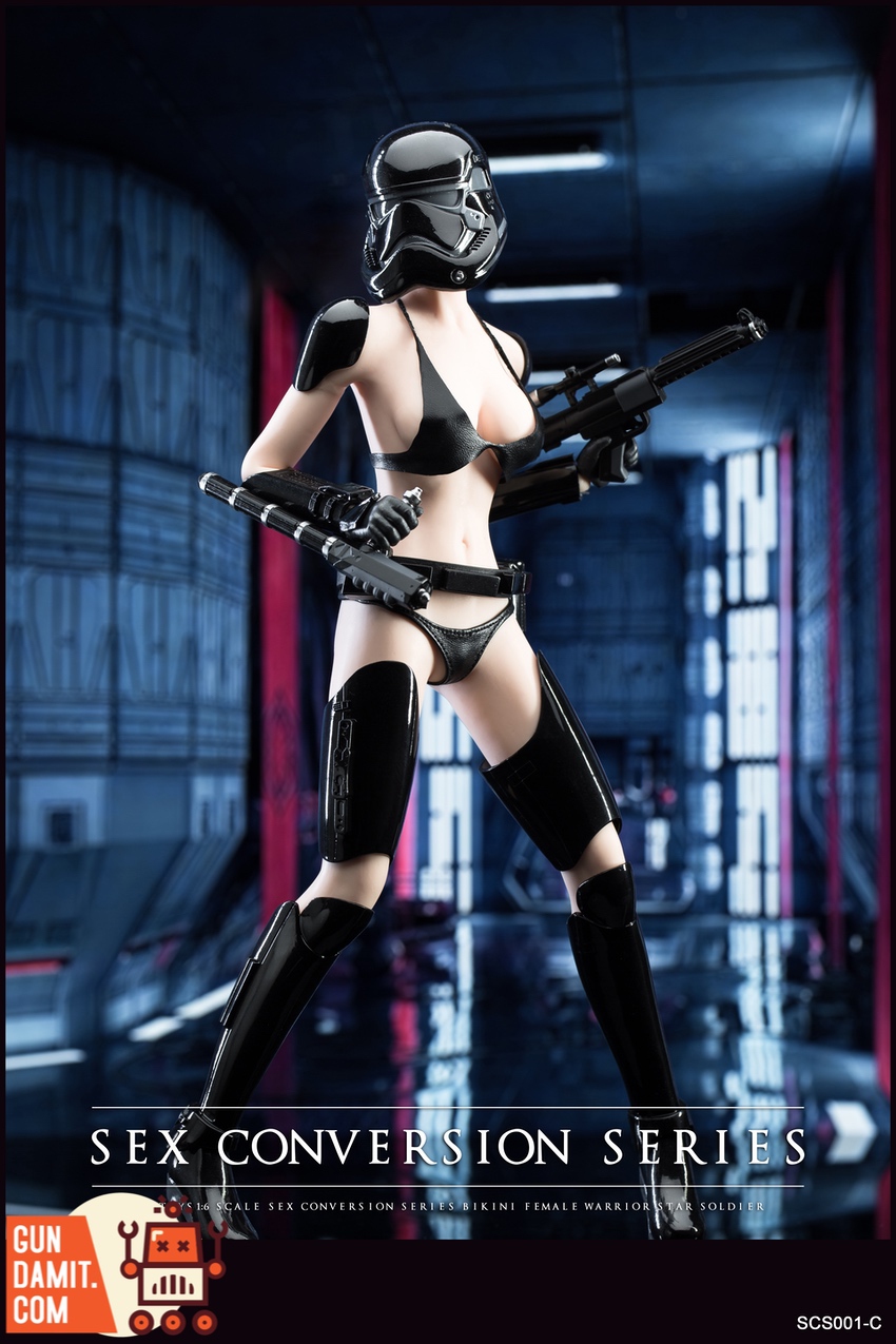 X2Y Toys 1/6 SCS001C Bikini Female Star Soldier Black side angle action pose X2Y Toys 1/6 SCS001C Bikini Female Star Soldier Black side angle action pose