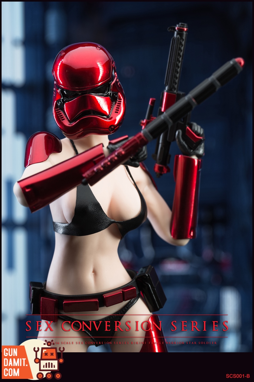 X2Y Toys 1/6 SCS001B Bikini Female Star Soldier Red close-up aiming rifle X2Y Toys 1/6 SCS001B Bikini Female Star Soldier Red close-up aiming rifle