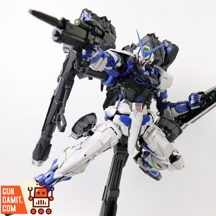 Nillson Work Gundam Astray Blue Frame with full weapon loadout dynamic aerial pose Nillson Work Gundam Astray Blue Frame with full weapon loadout dynamic aerial pose