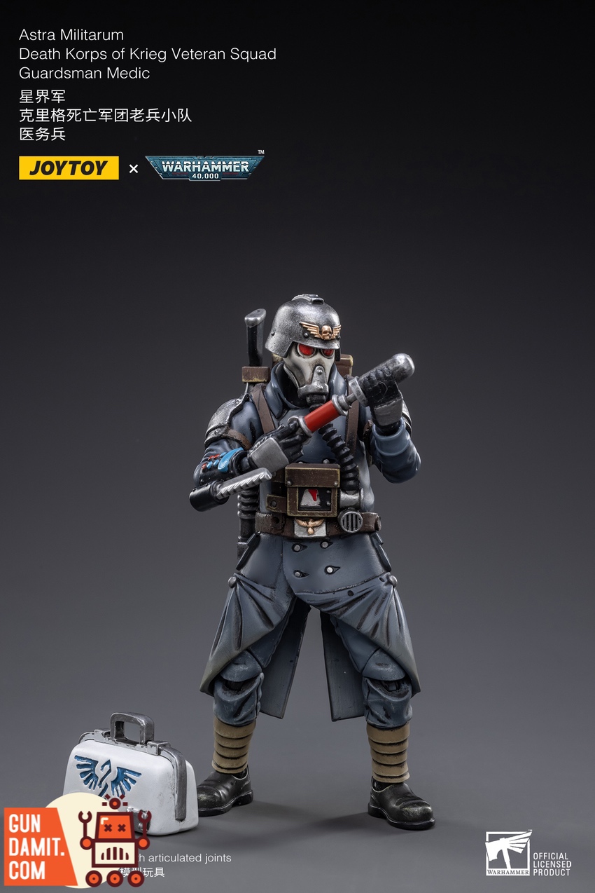 JoyToy Krieg Medic Guardsman close-up showing Aquila medical bag and gas mask detail JoyToy Krieg Medic Guardsman close-up showing Aquila medical bag and gas mask detail
