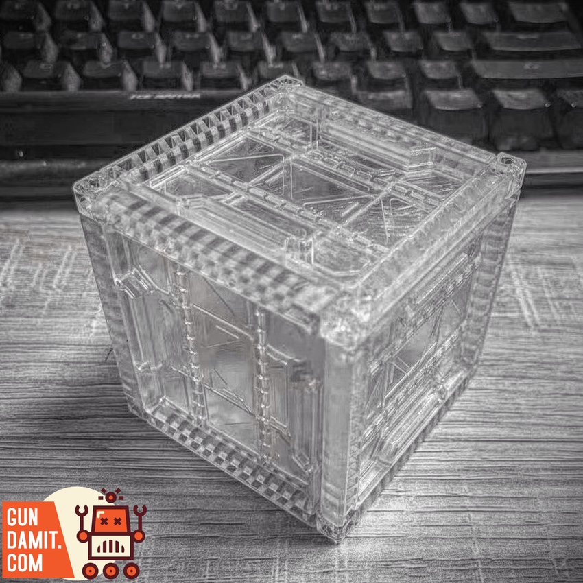 Lucky Cat clear container box front view showing transparent cube design Lucky Cat clear container box front view showing transparent cube design