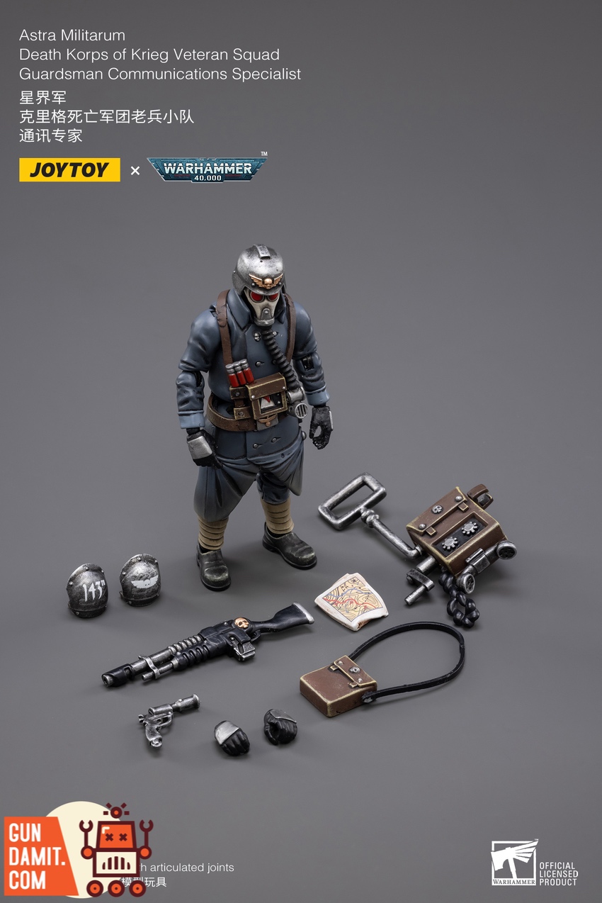 JoyToy Death Korps of Krieg Communications Specialist full accessories layout with vox-caster and weapons JoyToy Death Korps of Krieg Communications Specialist full accessories layout with vox-caster and weapons