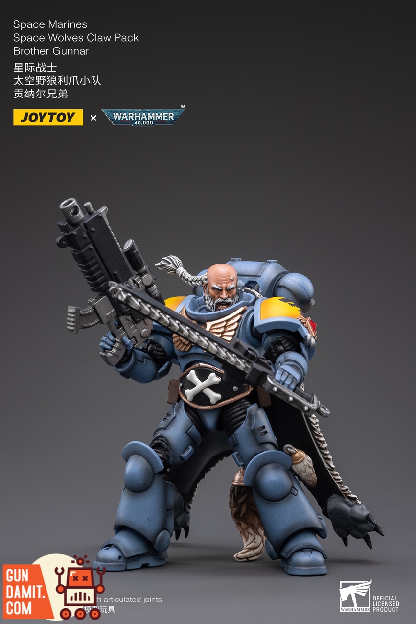 JoyToy Brother Gunnar Space Wolves action figure dynamic combat pose with bolter JoyToy Brother Gunnar Space Wolves action figure dynamic combat pose with bolter