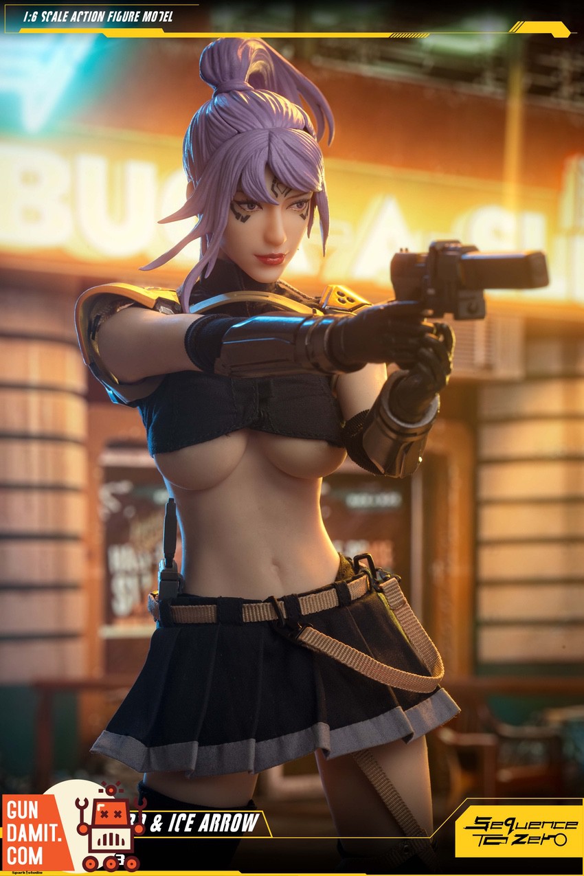Spark Studio 1/6 STZ003 purple hair variant aiming pistol close-up Spark Studio 1/6 STZ003 purple hair variant aiming pistol close-up