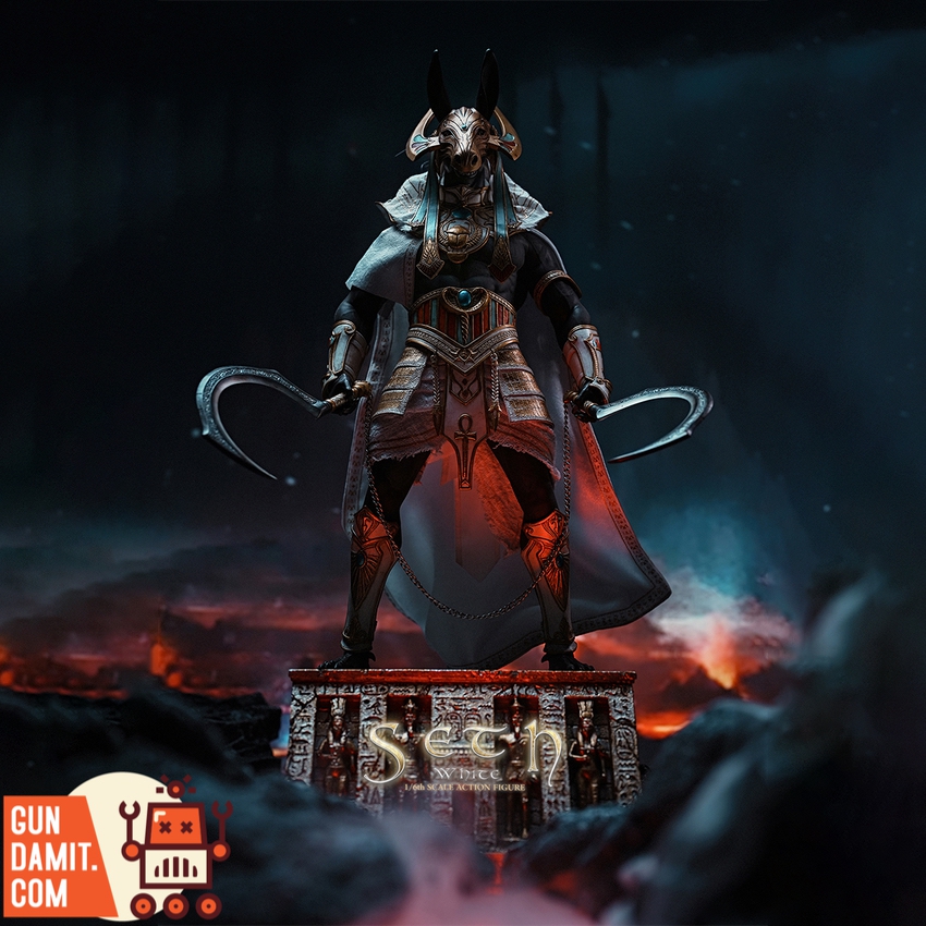 TBLeague 1/6 Egyptian God Seth White Version standing with dual sickle swords TBLeague 1/6 Egyptian God Seth White Version standing with dual sickle swords