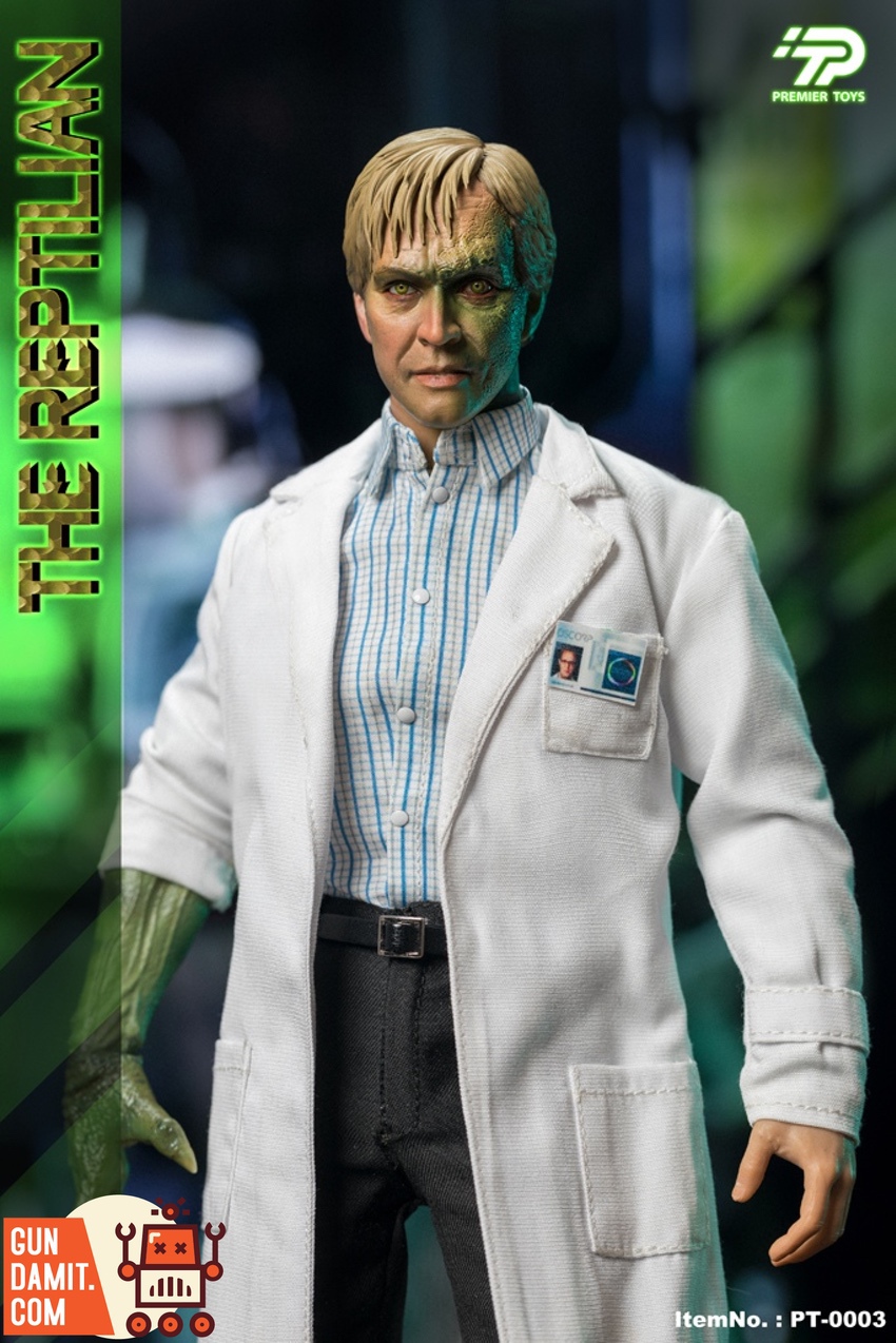 Premier Toys 1/6 Curt Connors upper body shot in lab coat with lizard scale detail Premier Toys 1/6 Curt Connors upper body shot in lab coat with lizard scale detail