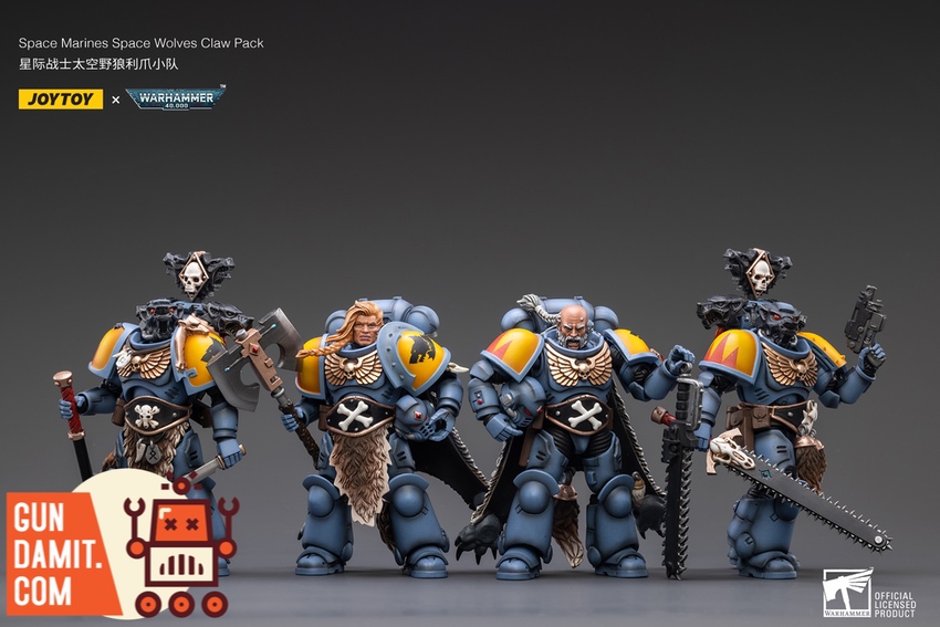 JoyToy Space Wolves Claw Pack 4-figure set front line-up with all weapons displayed JoyToy Space Wolves Claw Pack 4-figure set front line-up with all weapons displayed
