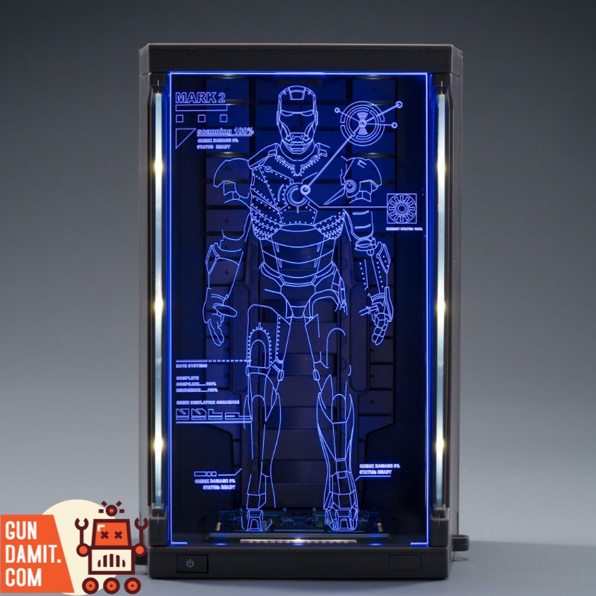 ZT Toys Iron Man Mark 2 LED garage display case with blue holographic blueprint ZT Toys Iron Man Mark 2 LED garage display case with blue holographic blueprint