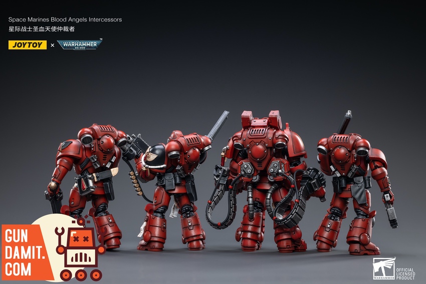 JoyToy Blood Angels Intercessors rear view showing backpacks and equipment JoyToy Blood Angels Intercessors rear view showing backpacks and equipment