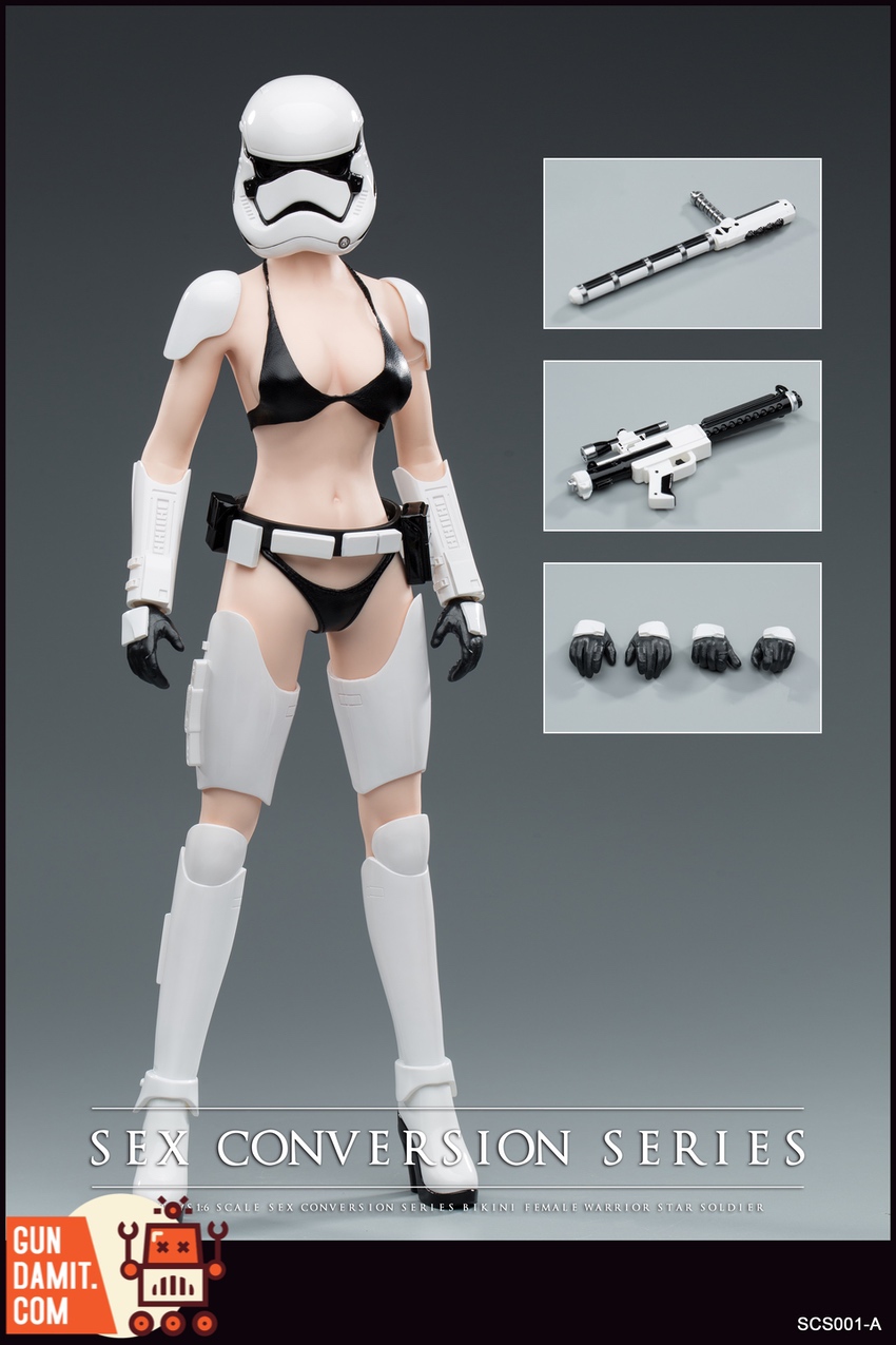X2Y Toys 1/6 SCS001A Bikini Female Star Soldier White full body with accessories layout X2Y Toys 1/6 SCS001A Bikini Female Star Soldier White full body with accessories layout