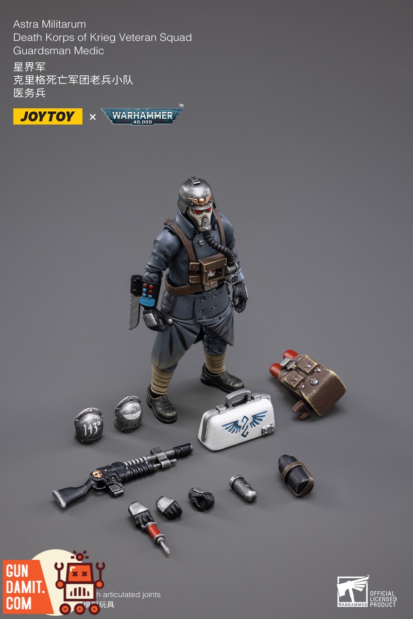 JoyToy Death Korps of Krieg Medic full accessories layout with medical kit lasgun and supplies JoyToy Death Korps of Krieg Medic full accessories layout with medical kit lasgun and supplies