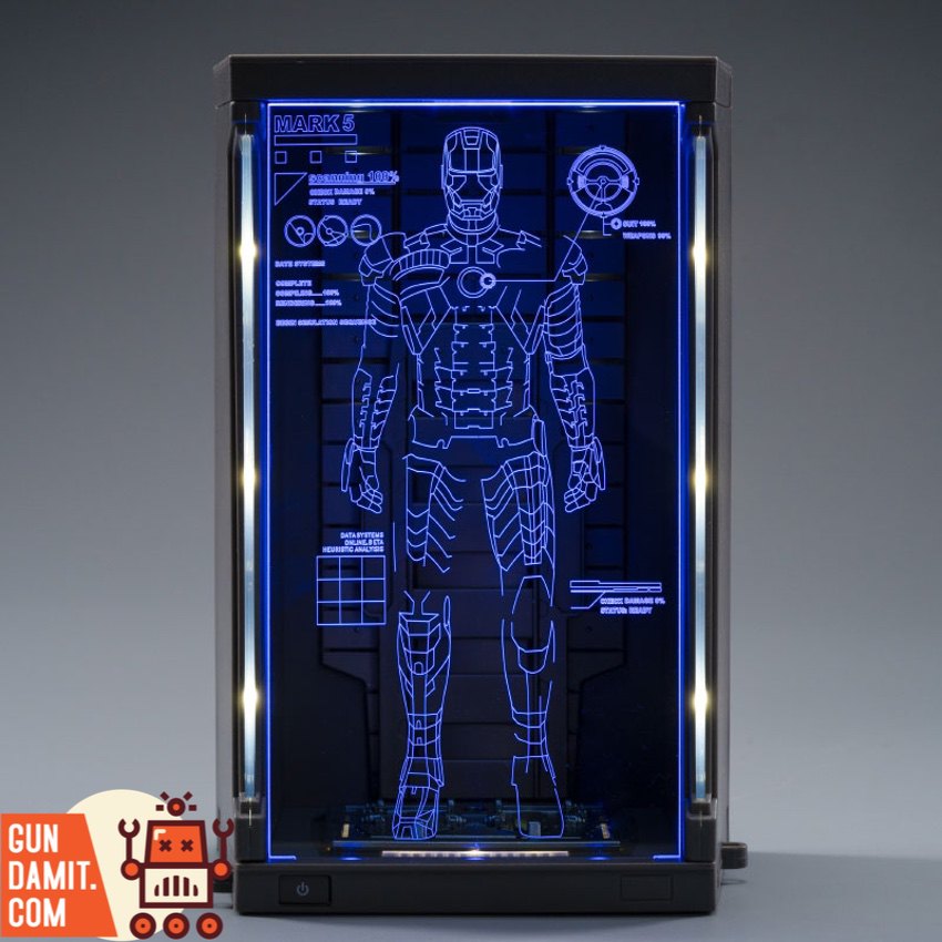 ZT Toys Iron Man Mark 5 LED garage display case with blue holographic blueprint ZT Toys Iron Man Mark 5 LED garage display case with blue holographic blueprint