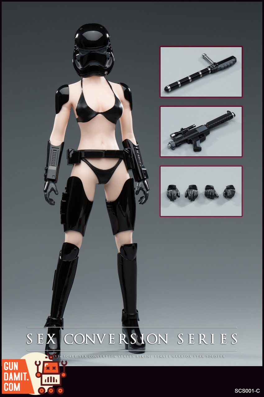 X2Y Toys 1/6 SCS001C Bikini Female Star Soldier Black full body with accessories layout X2Y Toys 1/6 SCS001C Bikini Female Star Soldier Black full body with accessories layout
