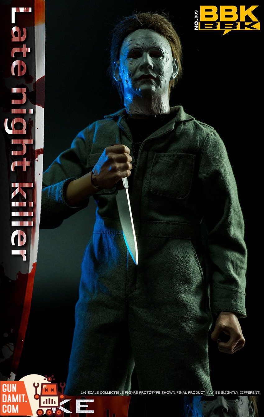 BBK Toys 1/6 Late Night Killer Mike close-up with knife in menacing stance BBK Toys 1/6 Late Night Killer Mike close-up with knife in menacing stance