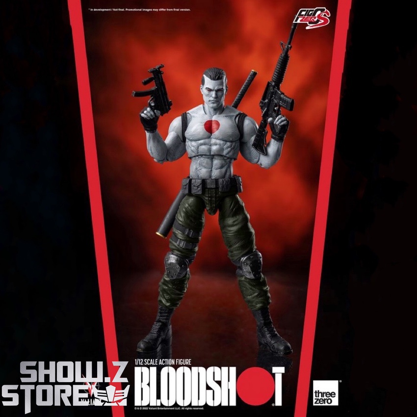 Threezero FigZero S 1/12 Bloodshot action figure front view with dual rifles Threezero FigZero S 1/12 Bloodshot action figure front view with dual rifles