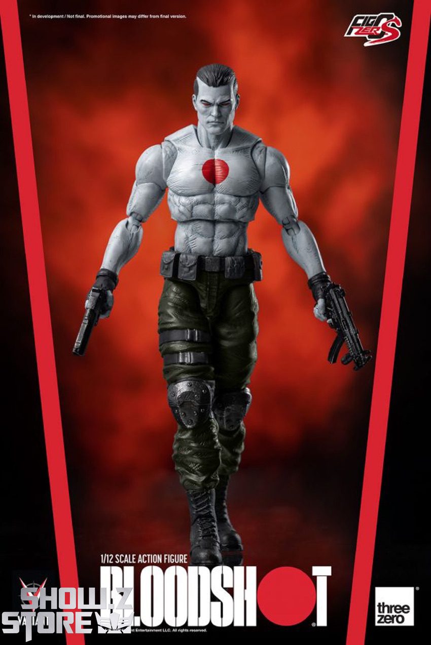 Threezero Bloodshot 1/12 figure multiple angle views of sculpt and accessories Threezero Bloodshot 1/12 figure multiple angle views of sculpt and accessories